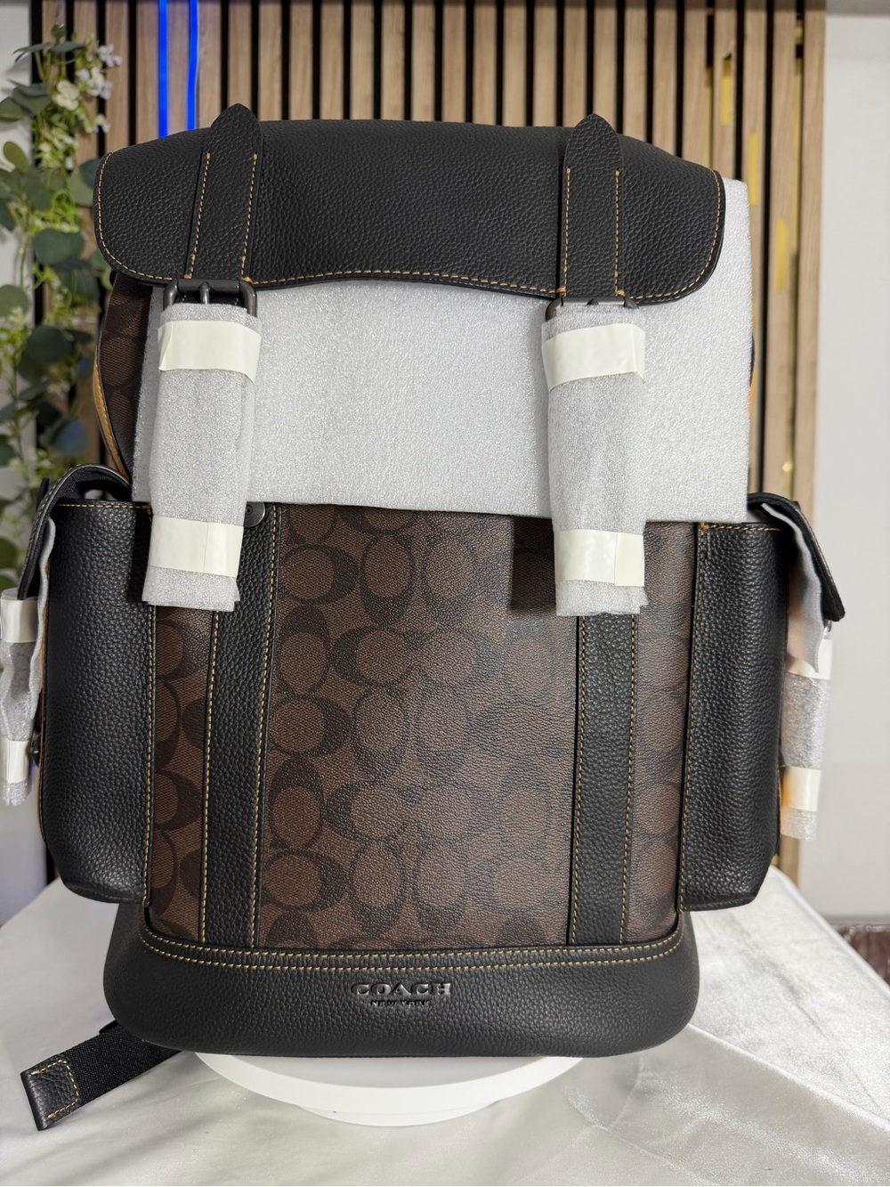 COACH 🛺🩵 CB902 Hudson Backpack Compact Unisex Brown Signature Canva Leather Trim